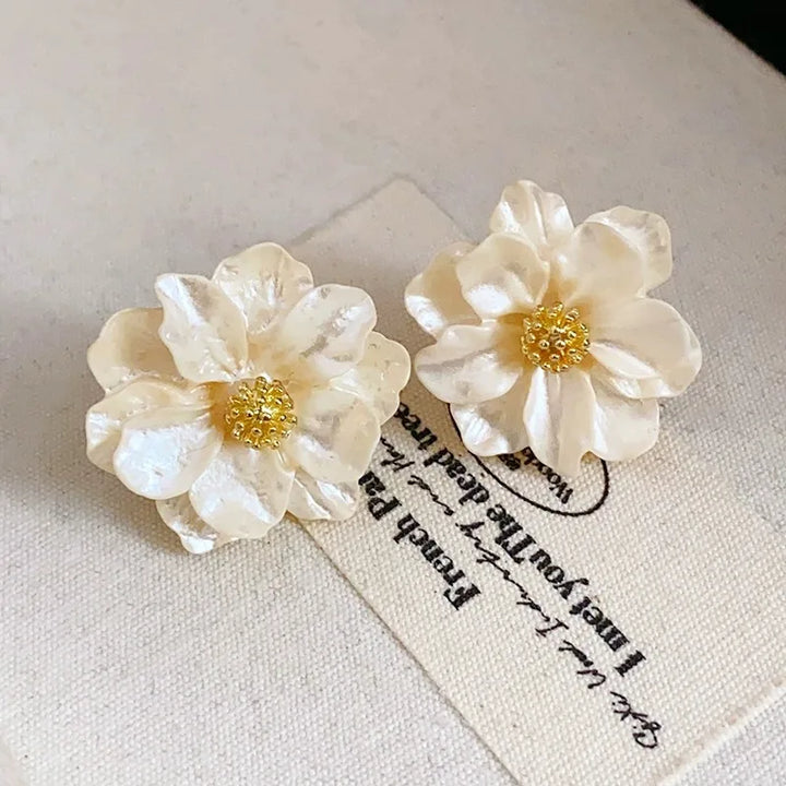 Flower Pendant Earrings in White Acrylic