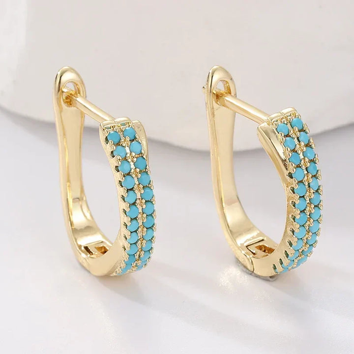 Classic Gold Huggie Earrings with Turquoise