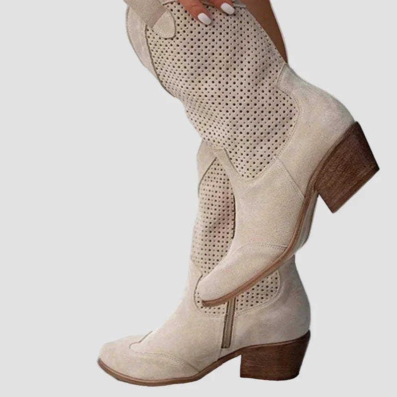 Anna - Modern denim cowboy boots with side zip