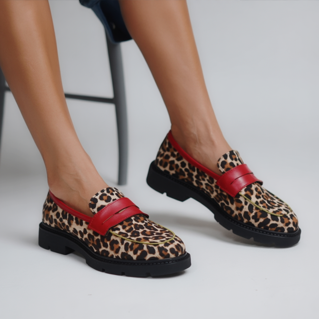 Mathilde - Leopard loafers in synthetic suede with a round toe