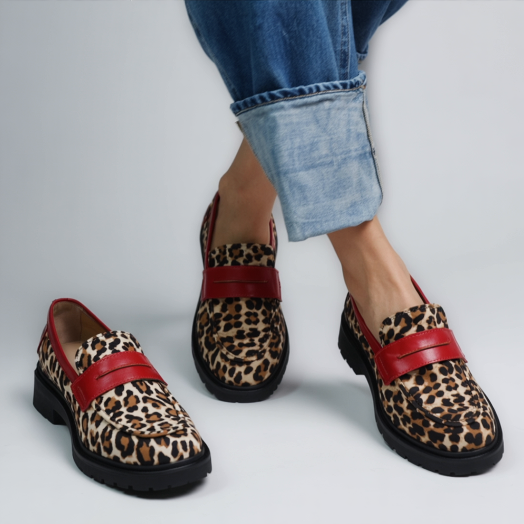 Mathilde - Leopard loafers in synthetic suede with a round toe