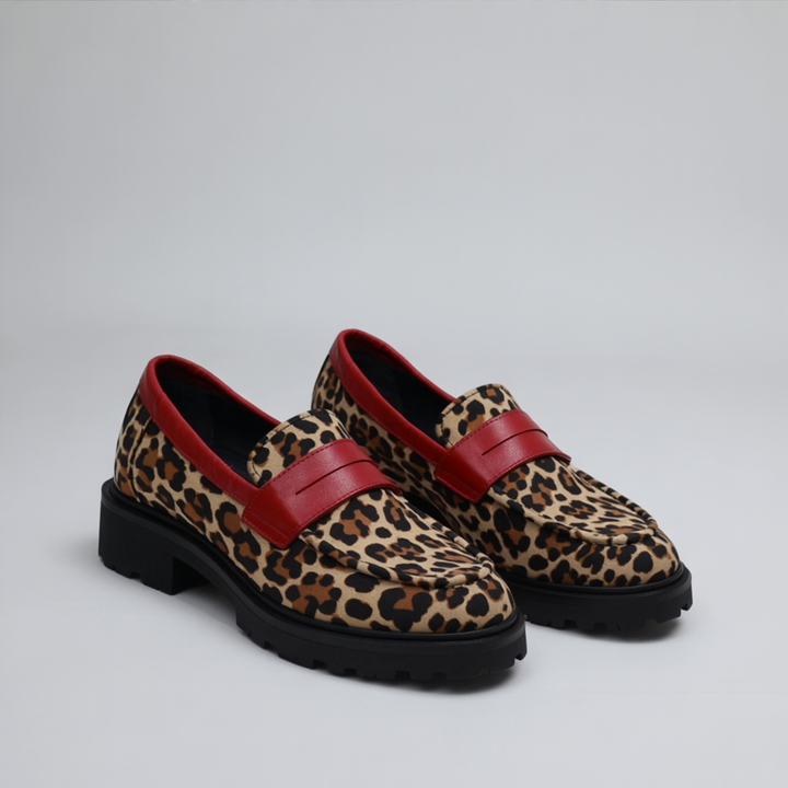 Mathilde - Leopard loafers in synthetic suede with a round toe