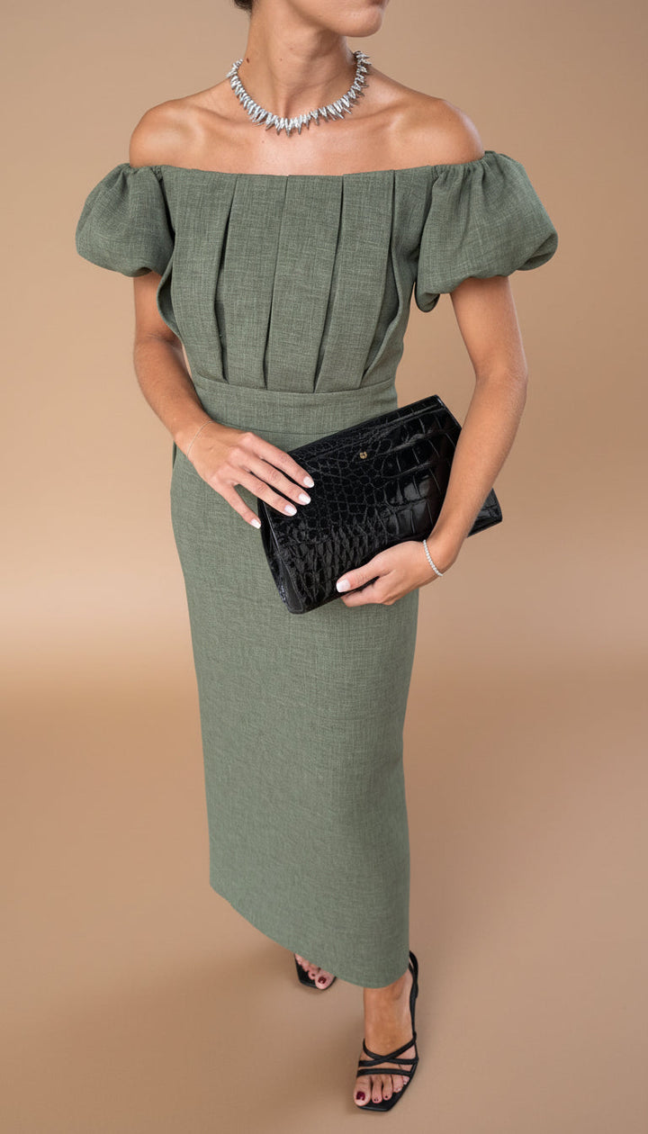 Sinéad | Elegant Midi Dress with Defined Waist and Timeless Evening Style