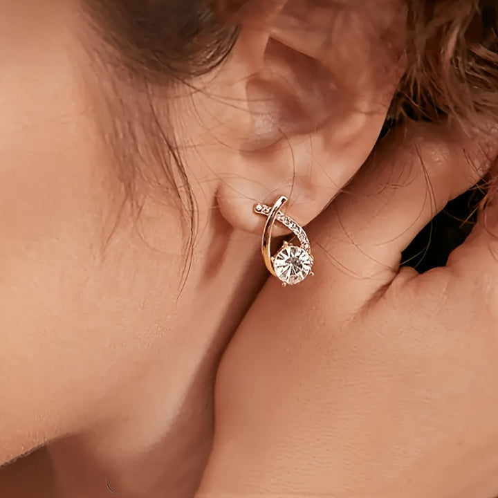 Gold and Zirconia Cross Earrings