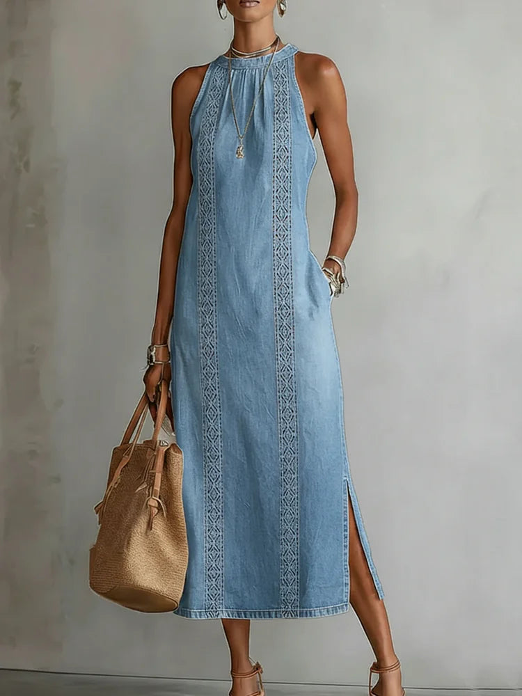 Aisling™ | Denim Dress with Retro Lace