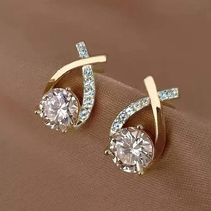 Gold and Zirconia Cross Earrings
