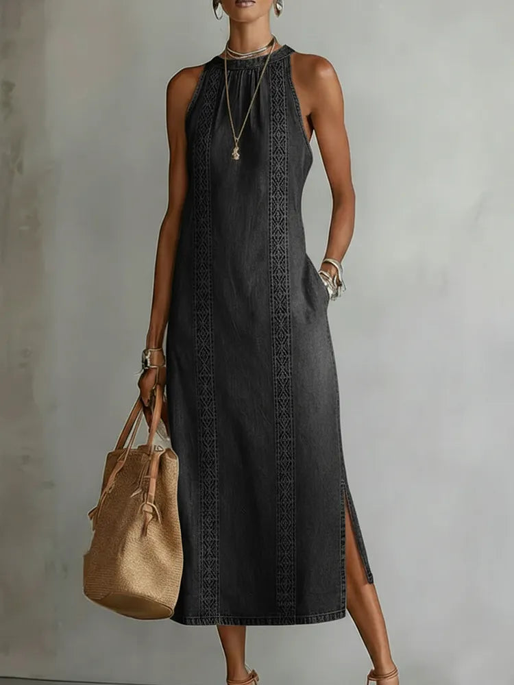 Aisling™ | Denim Dress with Retro Lace