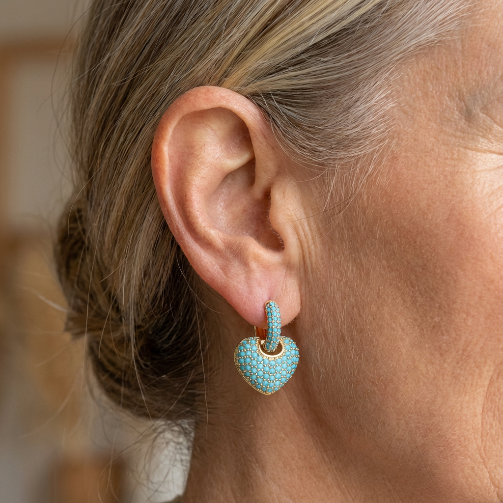 Turquoise Heart Pavé Earrings