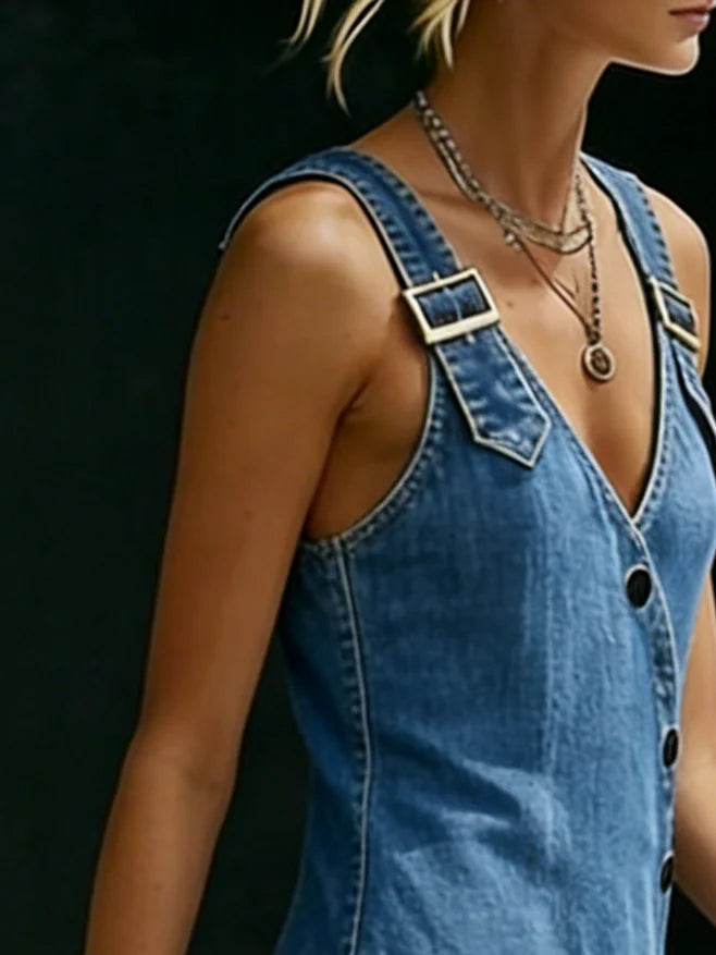 Vera™ | Long denim dress with buttons