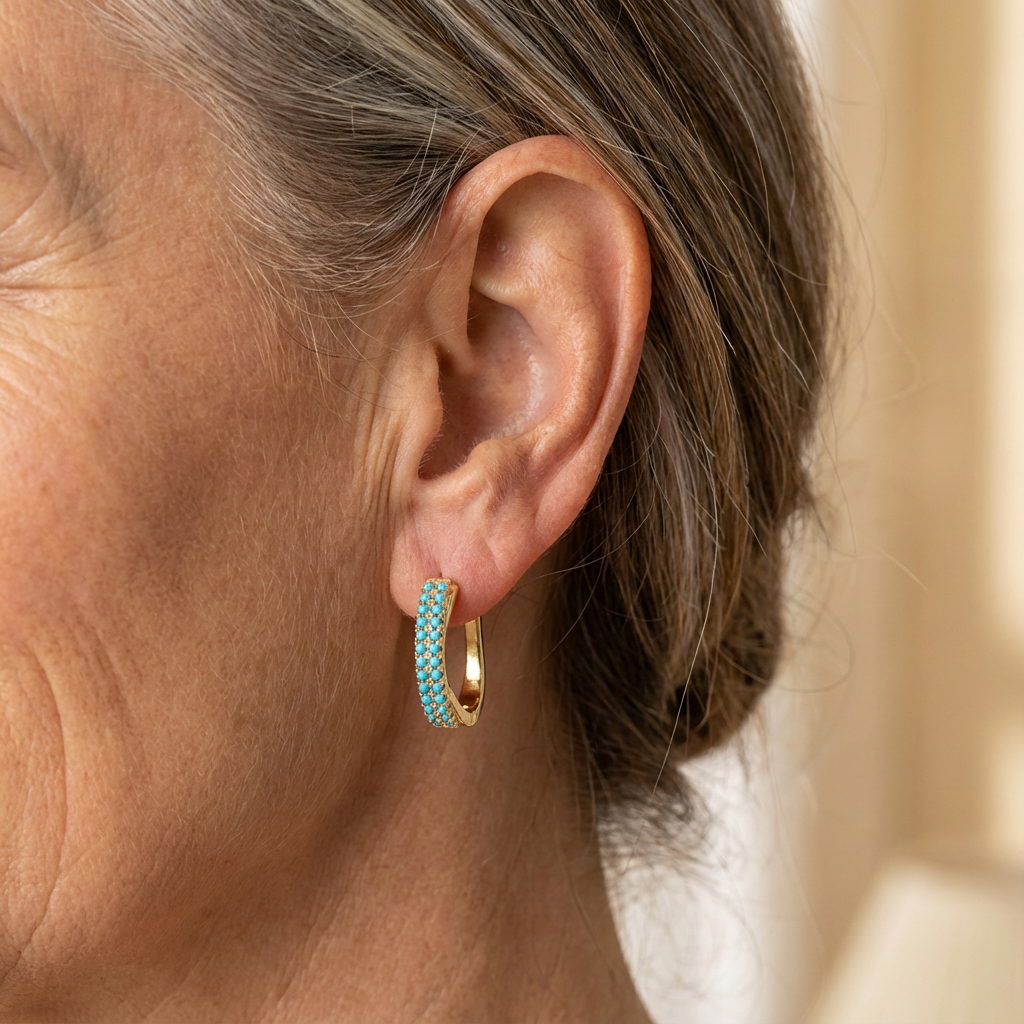 Classic Gold Huggie Earrings with Turquoise