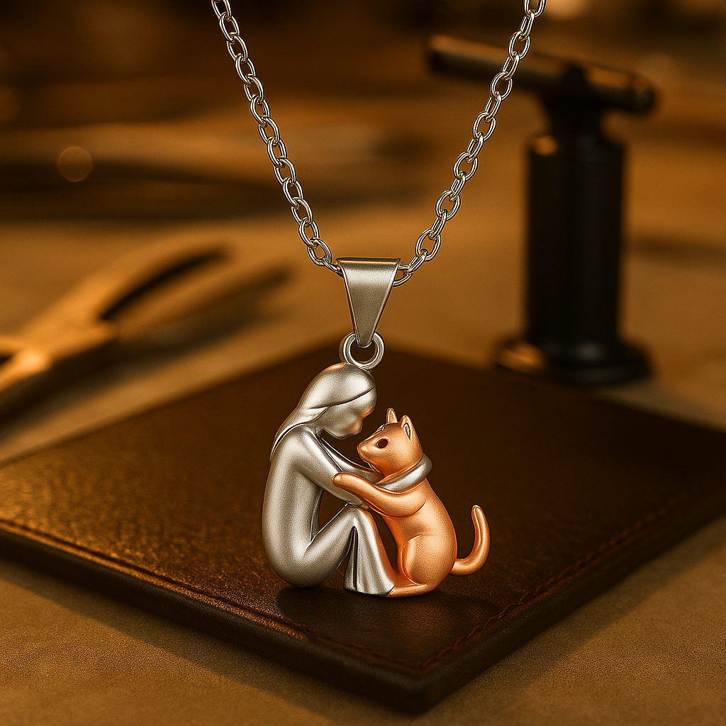 Vilhelmine – Necklace with Hugging Human and Cat Pendant
