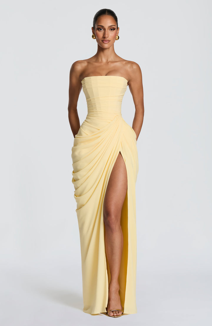 Nuala – Gala Maxi Dress with Corset and Refined Draping