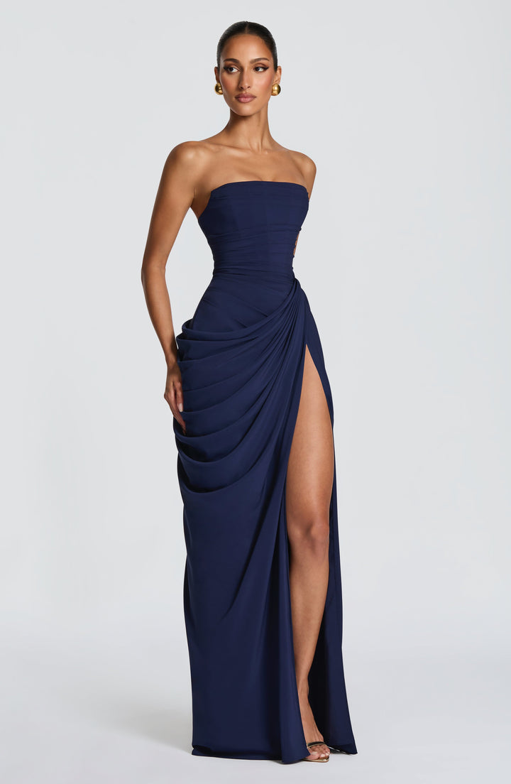 Nuala – Gala Maxi Dress with Corset and Refined Draping