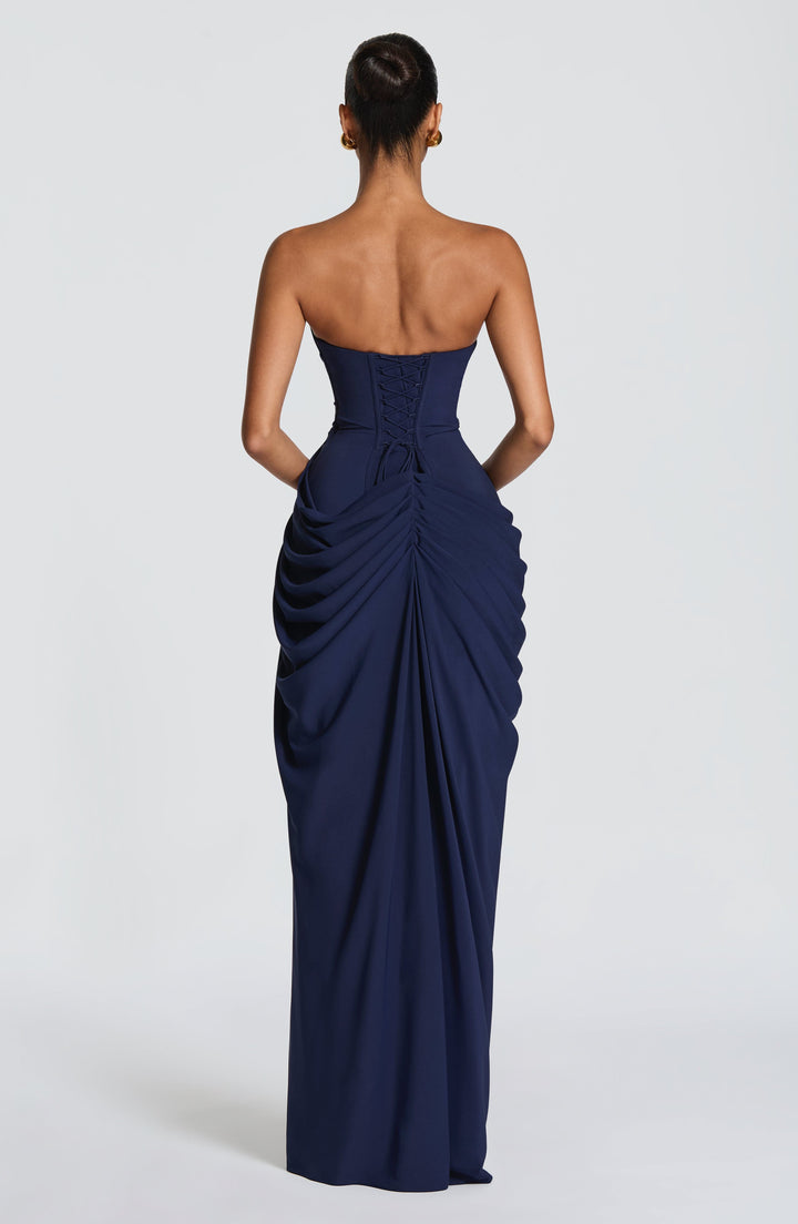 Nuala – Gala Maxi Dress with Corset and Refined Draping