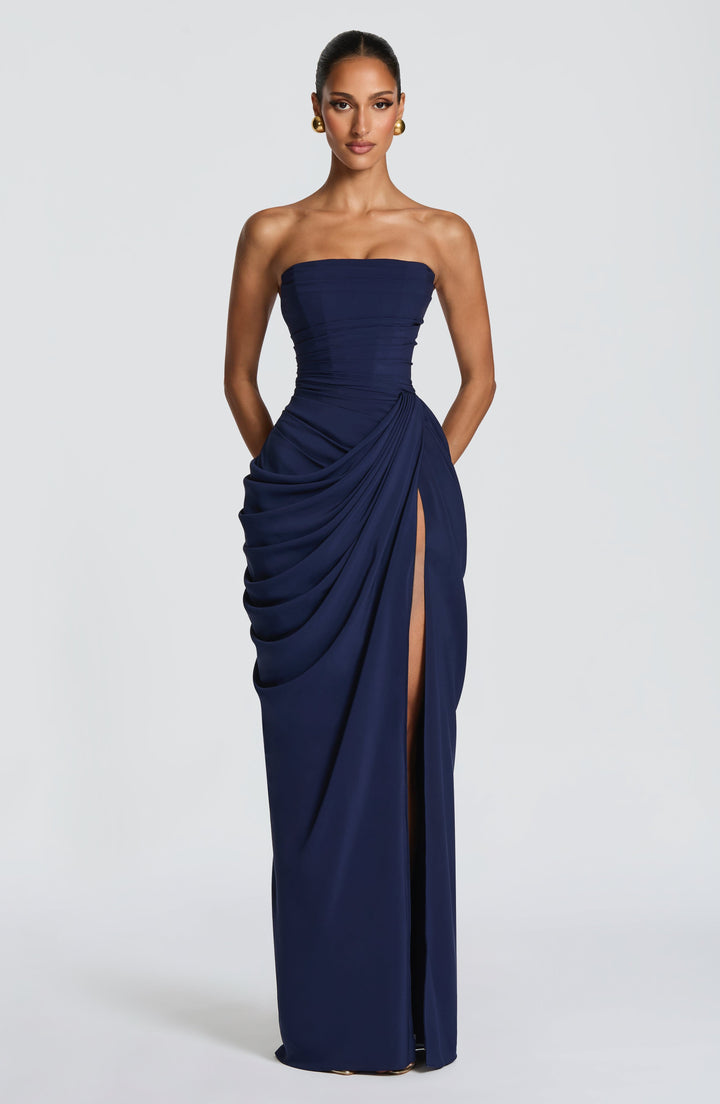 Nuala – Gala Maxi Dress with Corset and Refined Draping