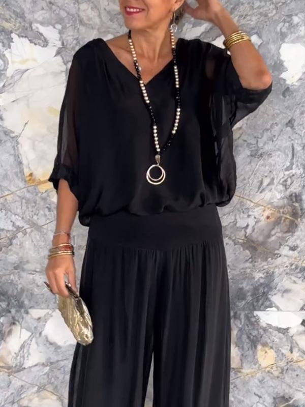 ESTRID – TWO-PIECE SET WITH ELEGANT CHIFFON TROUSERS