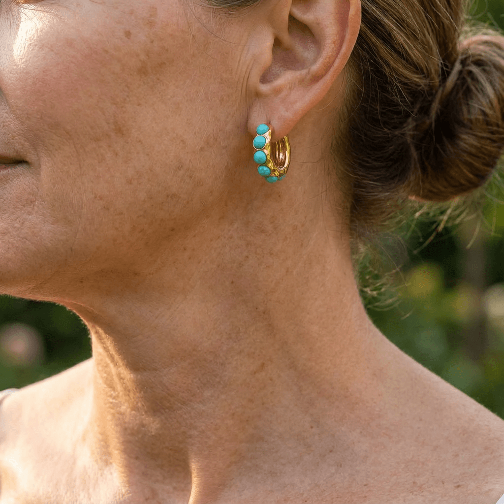 Statement Hoop Earrings with Carved Turquoise Stone