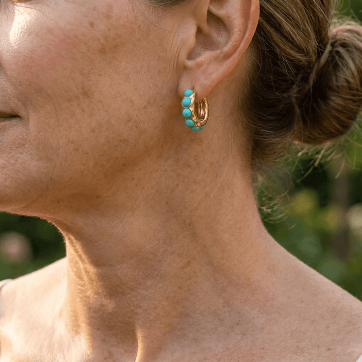 Statement Hoop Earrings with Carved Turquoise Stone