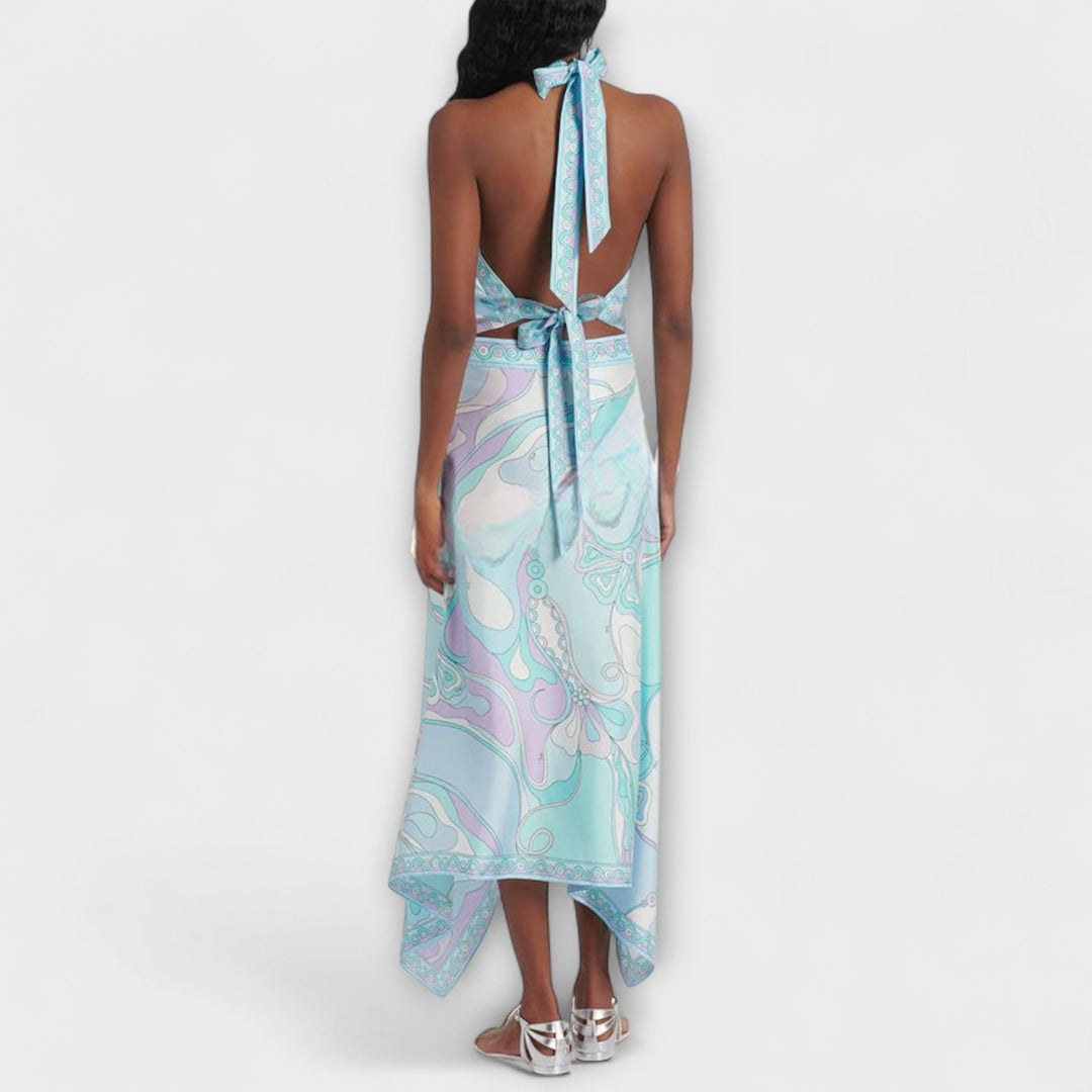 Saoirse – Halterneck Top and Asymmetric Midi Skirt Set