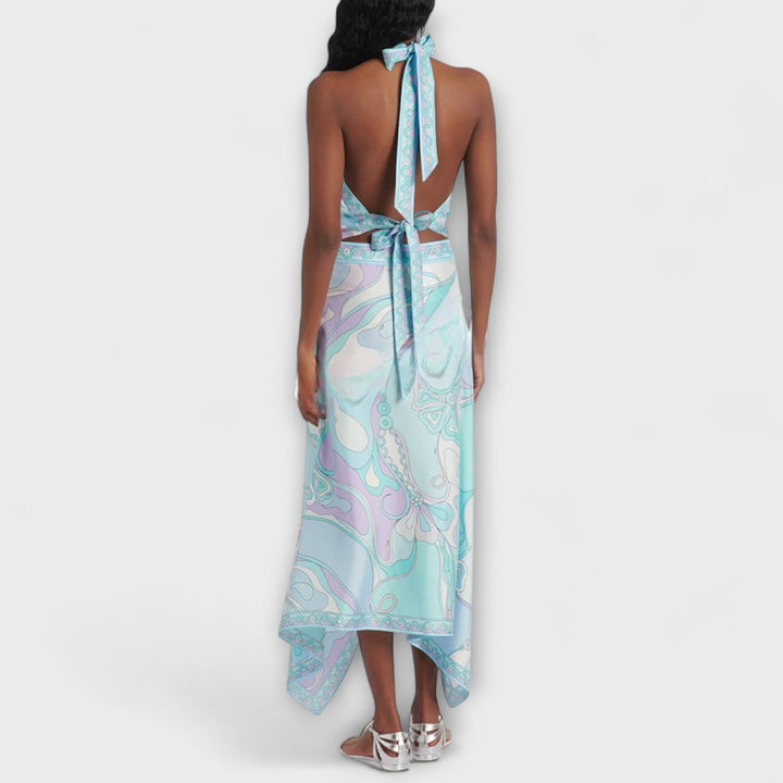 Saoirse – Halterneck Top and Asymmetric Midi Skirt Set