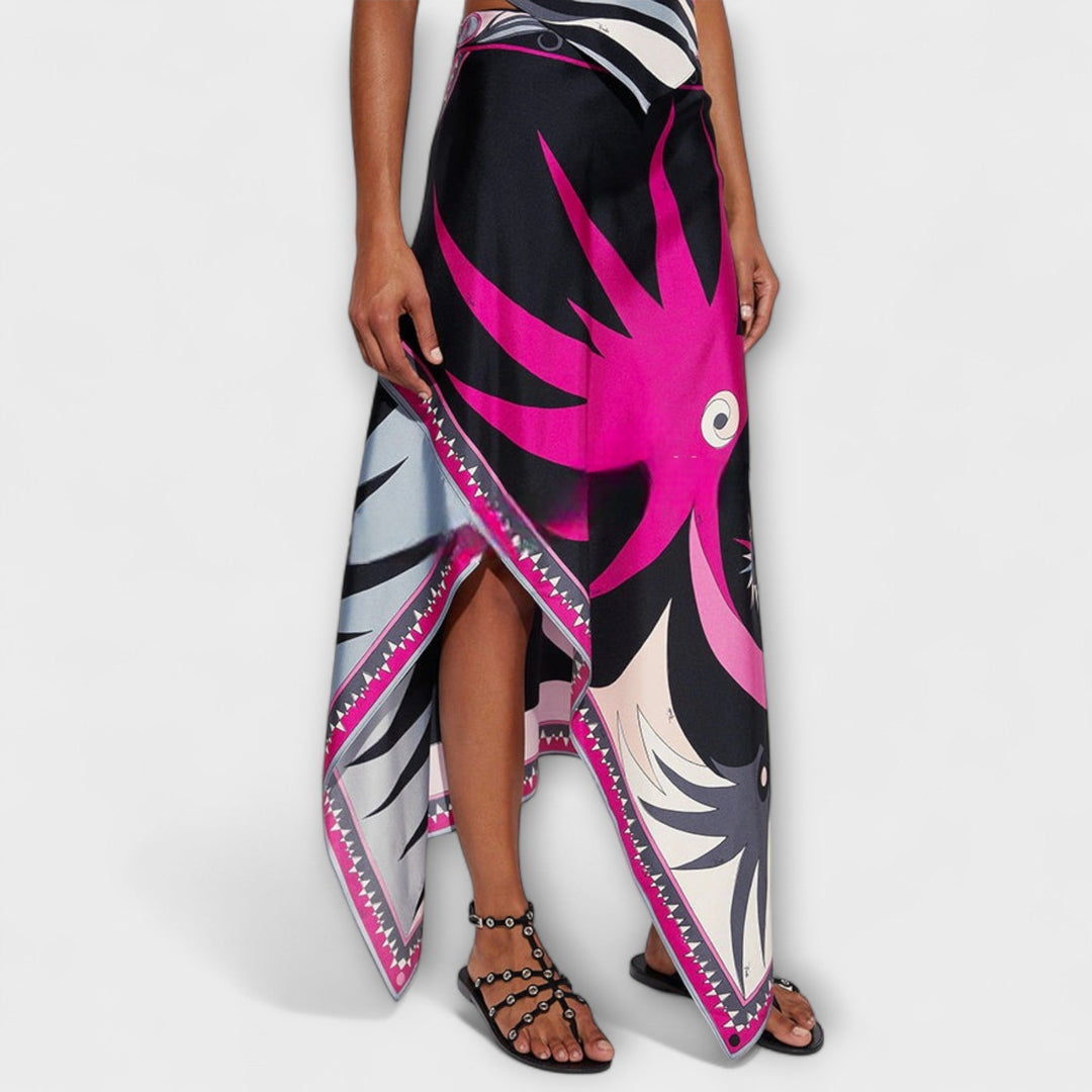 Saoirse – Halterneck Top and Asymmetric Midi Skirt Set