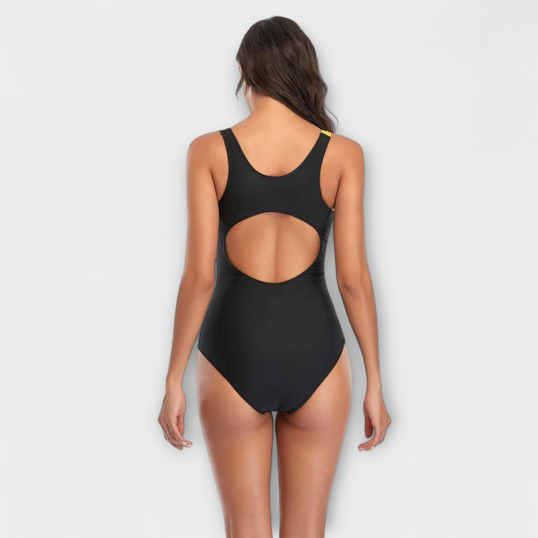 Sporty one-piece swimsuit with cutout back