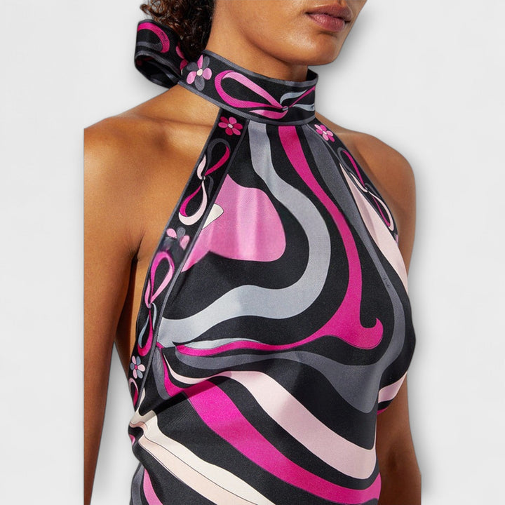 Saoirse – Halterneck Top and Asymmetric Midi Skirt Set