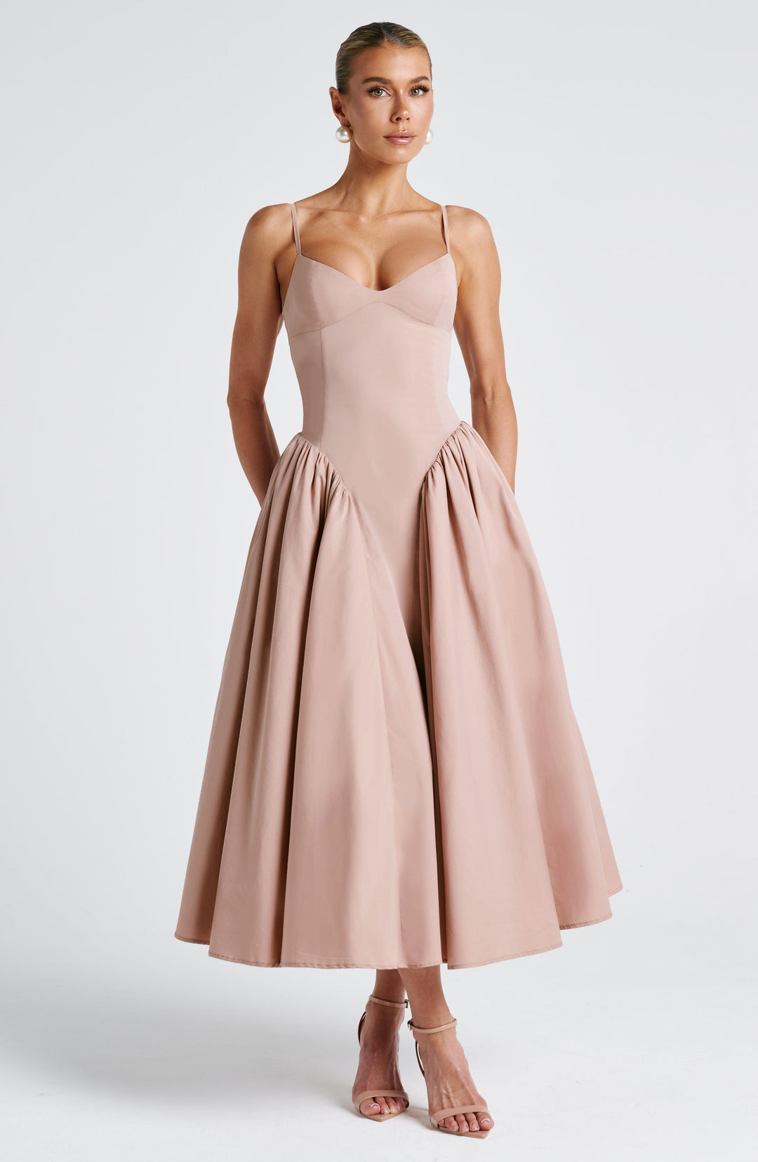 Leonora – Elegant Midi Dress for Women with Fitted Bodice and Voluminous Skirt