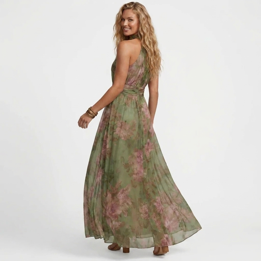 Niamh - Green Maxi Dress with Floral Print