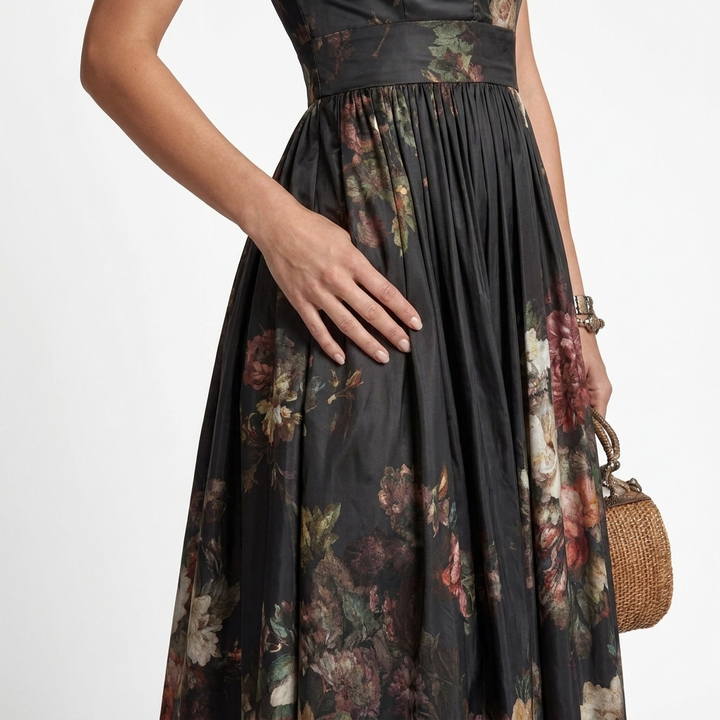 Nuala - Midi Dress with Pleated Floral Pattern