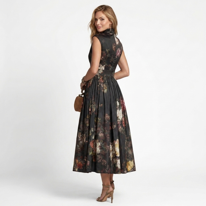 Nuala - Midi Dress with Pleated Floral Pattern