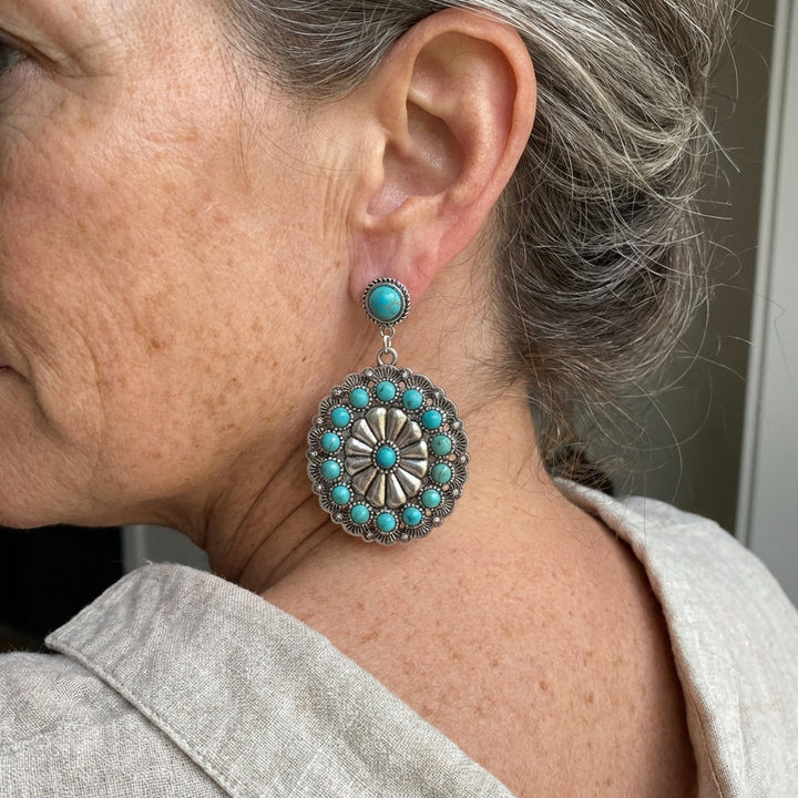 Vintage Medallion Earrings with Turquoise and Pearls