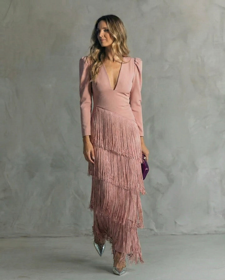 Charlotte · Elegant dress with fringed sleeves
