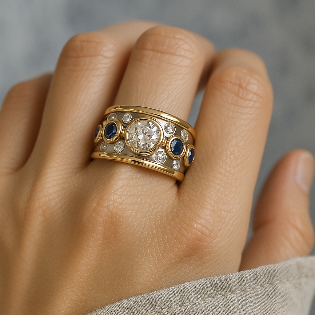 Barbara - Vintage ring with gilded zirconia inlay