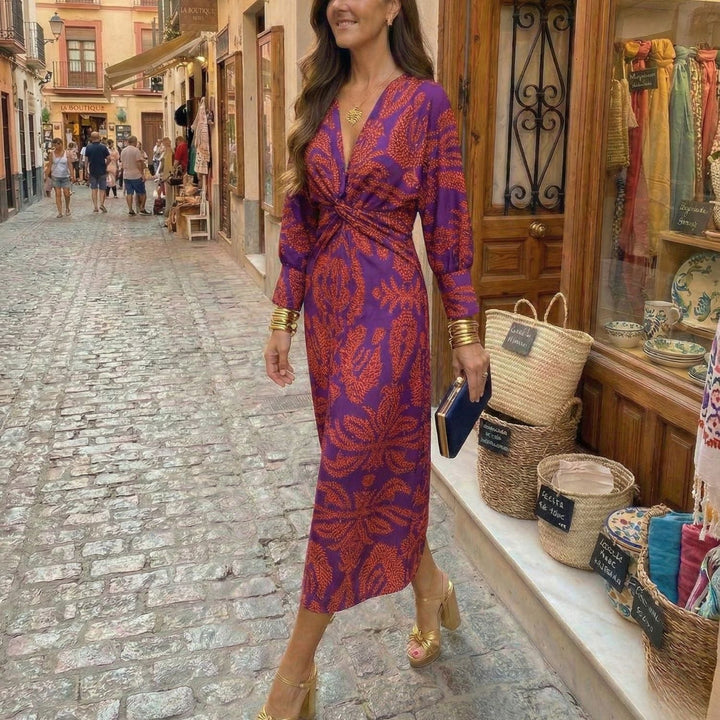 Ingeborg™ – Elegant Midi Dress with Timeless Pattern