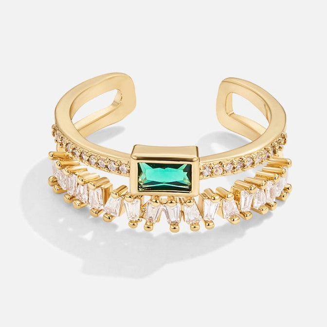 Niamh – Gold Ring with Green Emerald Details.