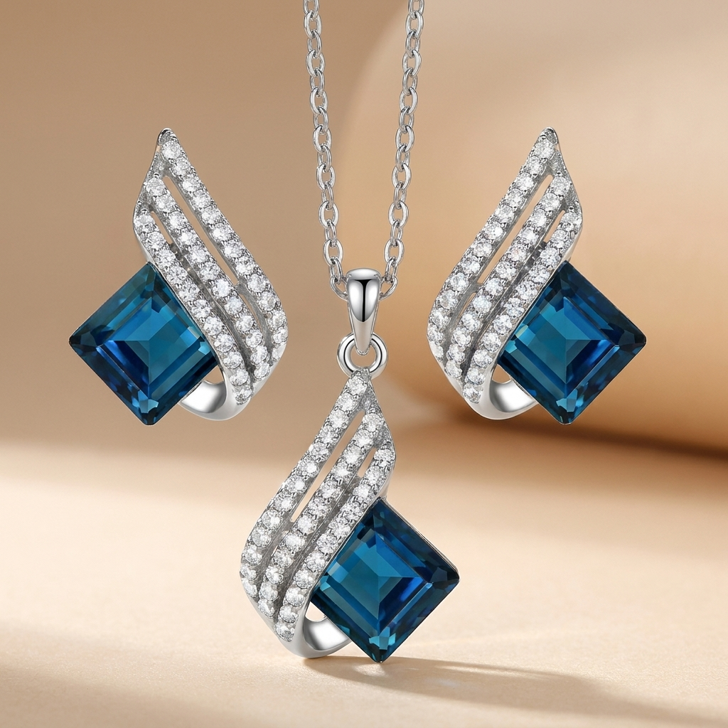 Marlene – Jewellery set with square sapphire