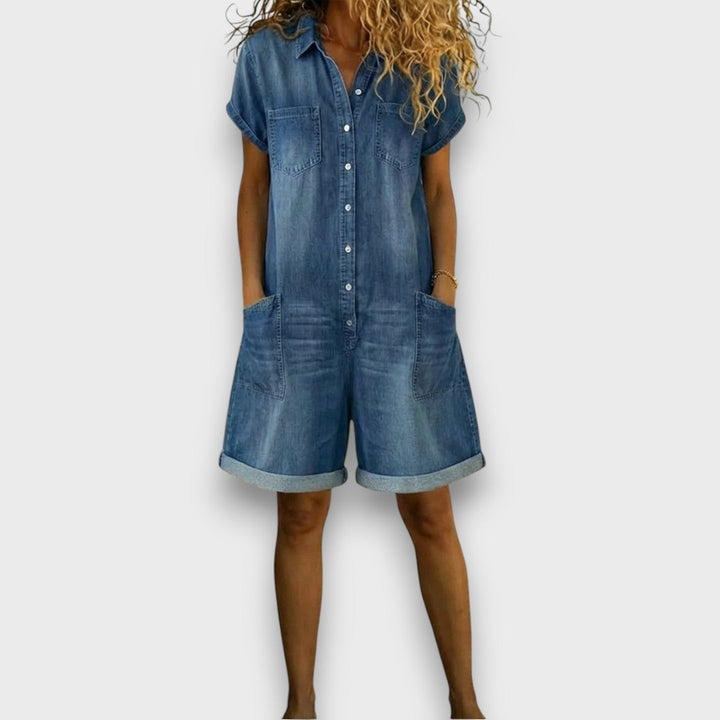 Ciara™ | Short Cotton Jumpsuit with Denim Effect