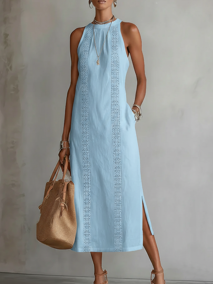 Jytte - Linen Midi Dress with Mandarin Collar