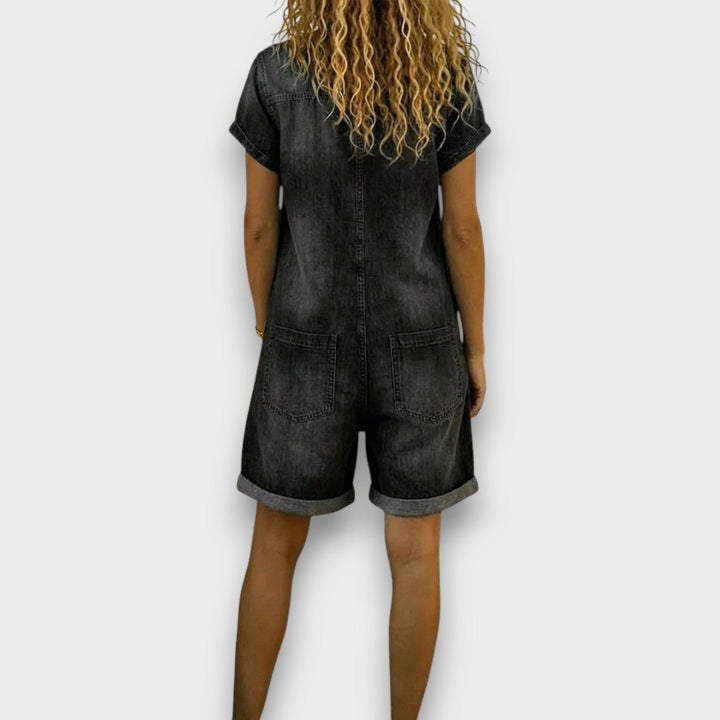 Ciara™ | Short Cotton Jumpsuit with Denim Effect