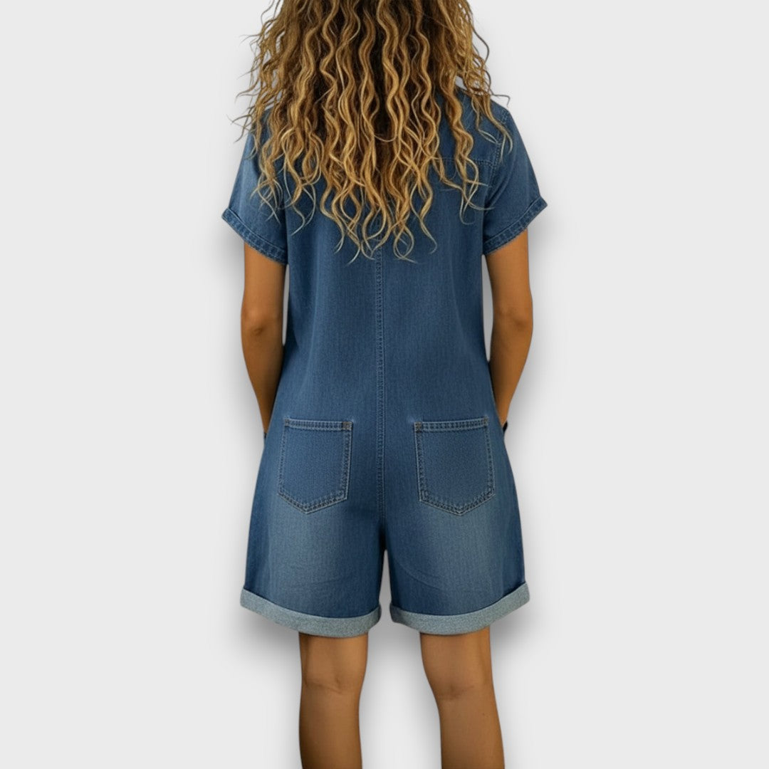 Ciara™ | Short Cotton Jumpsuit with Denim Effect