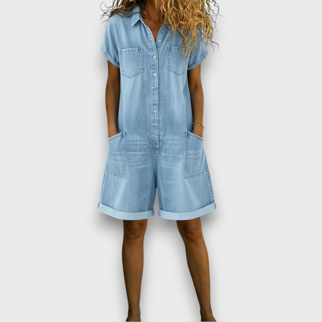 Ciara™ | Short Cotton Jumpsuit with Denim Effect