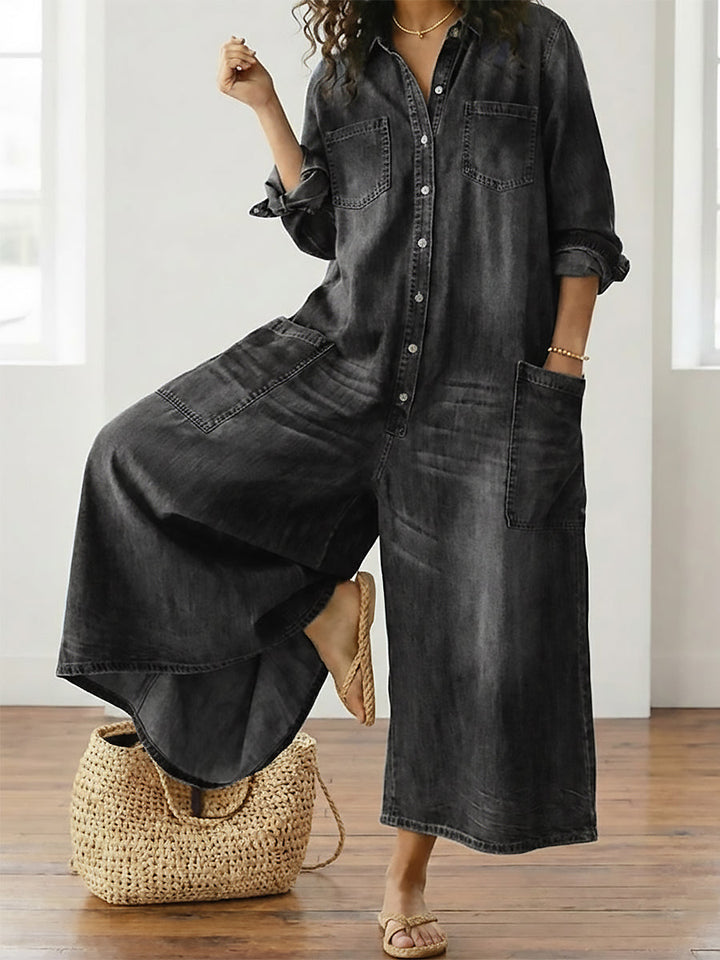 Clodagh™ | Vintage Denim Jumpsuit with Buttons