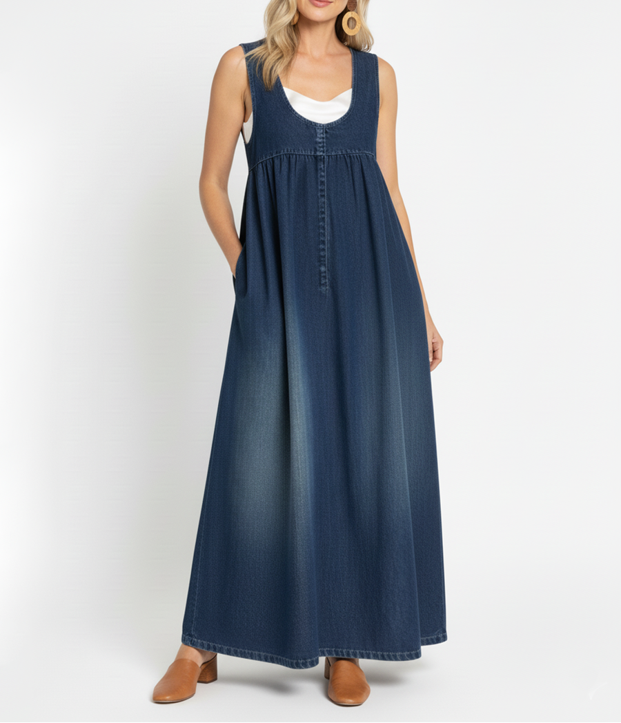 Sorcha™ | Long Dress in Washed Denim