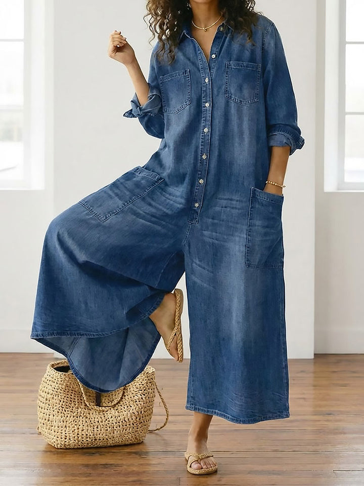 Clodagh™ | Vintage Denim Jumpsuit with Buttons