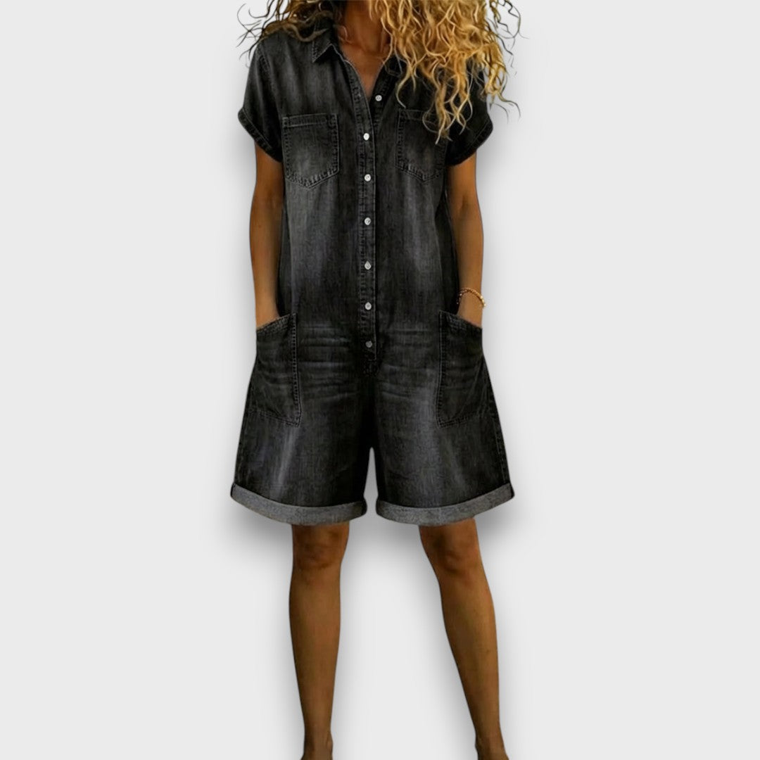 Ciara™ | Short Cotton Jumpsuit with Denim Effect