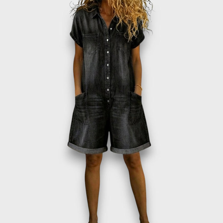 Ciara™ | Short Cotton Jumpsuit with Denim Effect