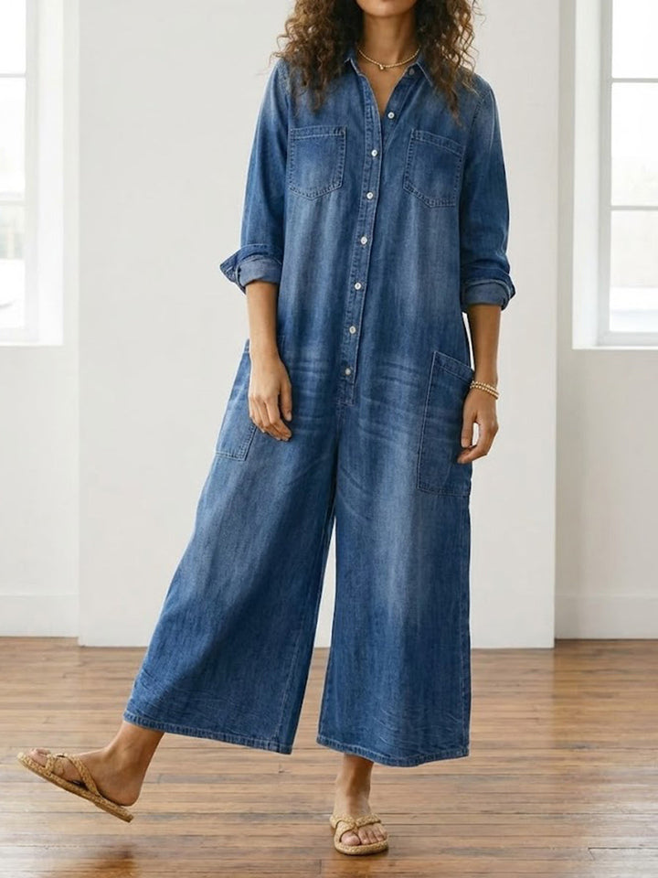 Clodagh™ | Vintage Denim Jumpsuit with Buttons