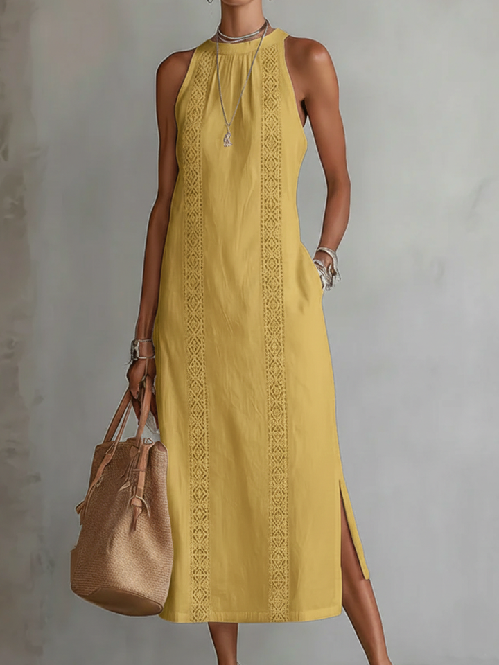 Jytte - Linen Midi Dress with Mandarin Collar