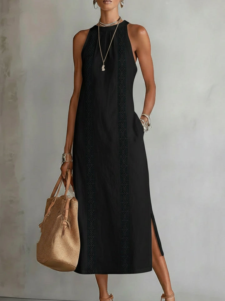 Jytte - Linen Midi Dress with Mandarin Collar